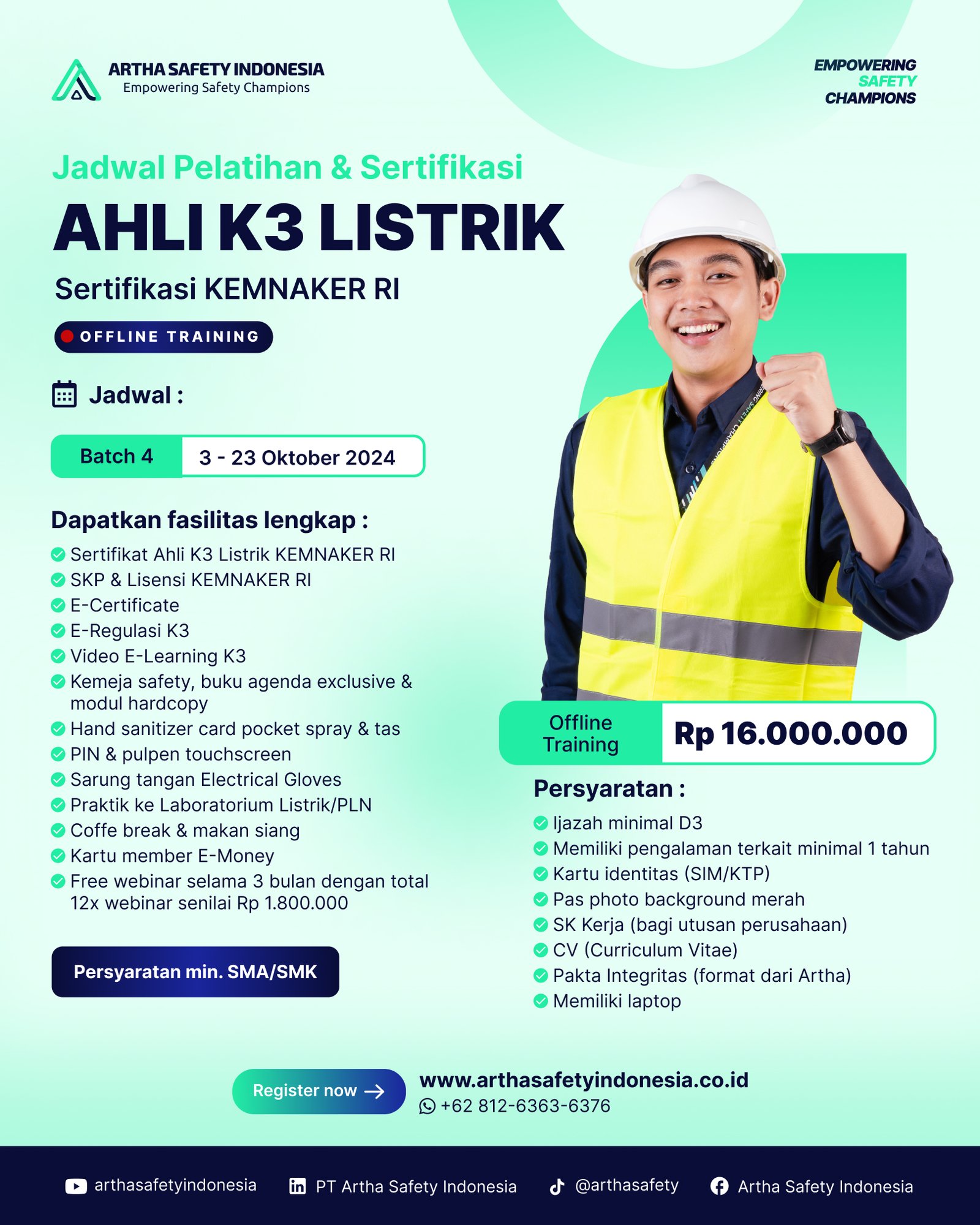 Ahli K3 Listrik Sertifikasi Kemnaker Artha Safety Indonesia 4776